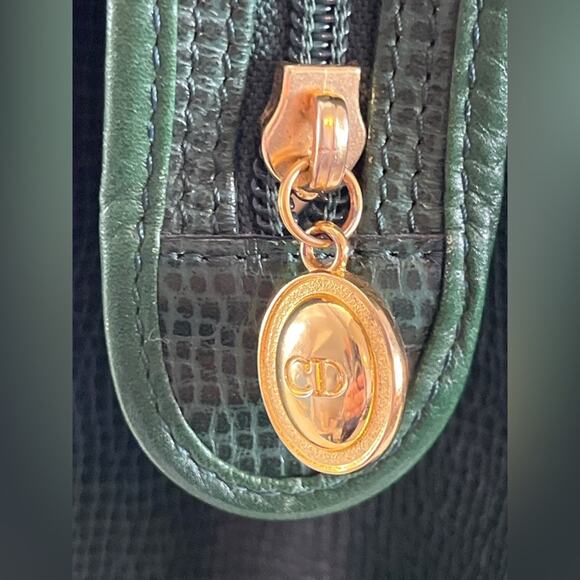 Vintage Christian Dior Green Leather Satchel Bag Gold CD Logo Made In France - Picture 3 of 15